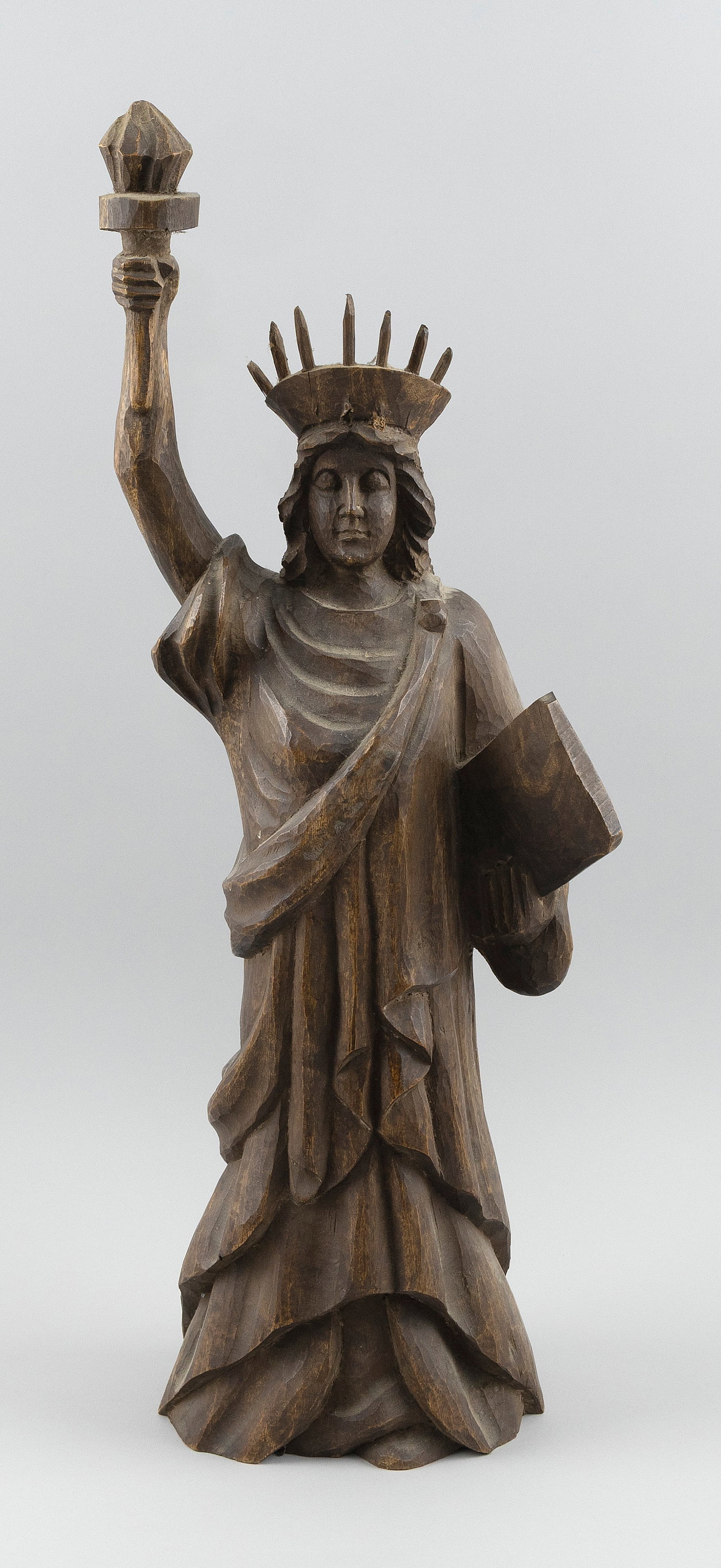 CARVED WOODEN FIGURE OF LADY LIBERTY Early 20th Century Height 24". (1 of 5)