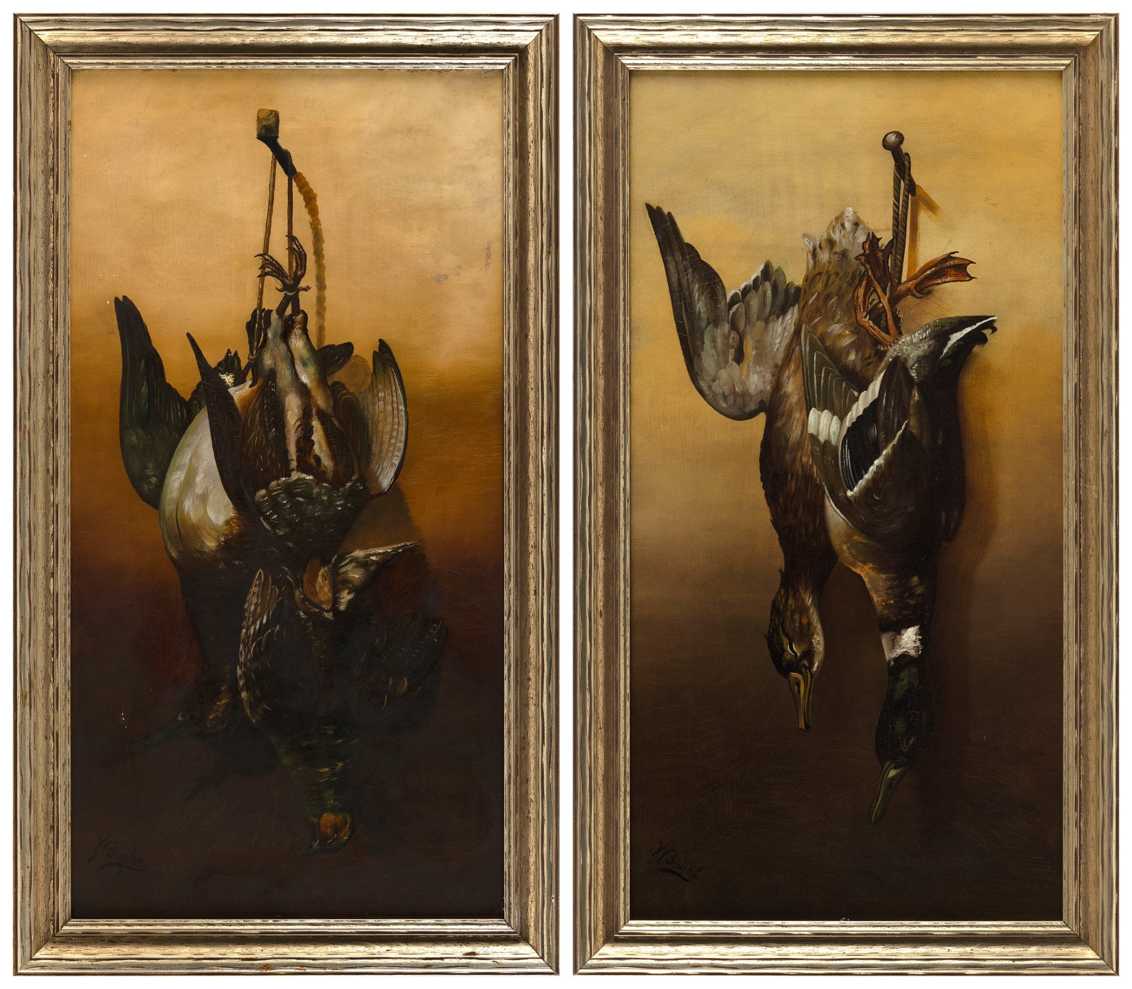 AMERICAN SCHOOL (Early 20th Century,), Pair of still lifes of hanging game., Oils on canvas, 24" x (1 of 5)
