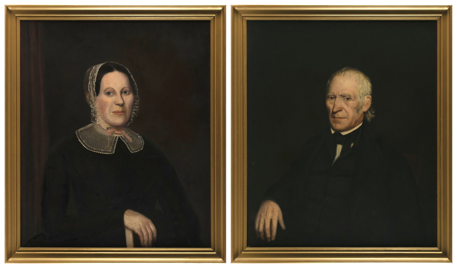 AMERICAN SCHOOL (19th Century,), Pair of portraits of a gentleman and a lady., Oils on canvas, 30" x (1 of 5)