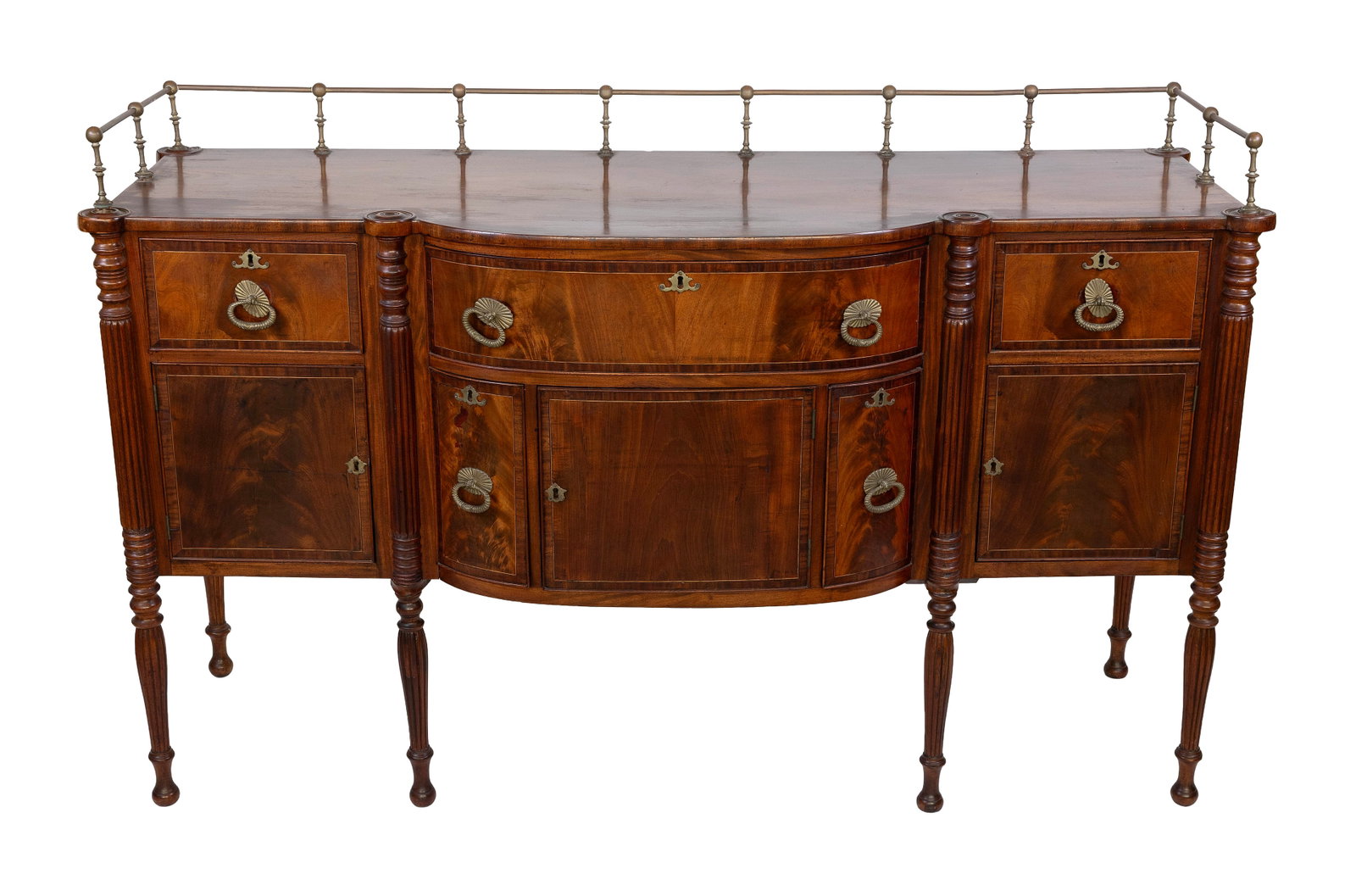SHERATON MAHOGANY AND MAHOGANY VENEER SIDEBOARD 19th Century Height 45". Width 67". Depth 24". (1 of 2)