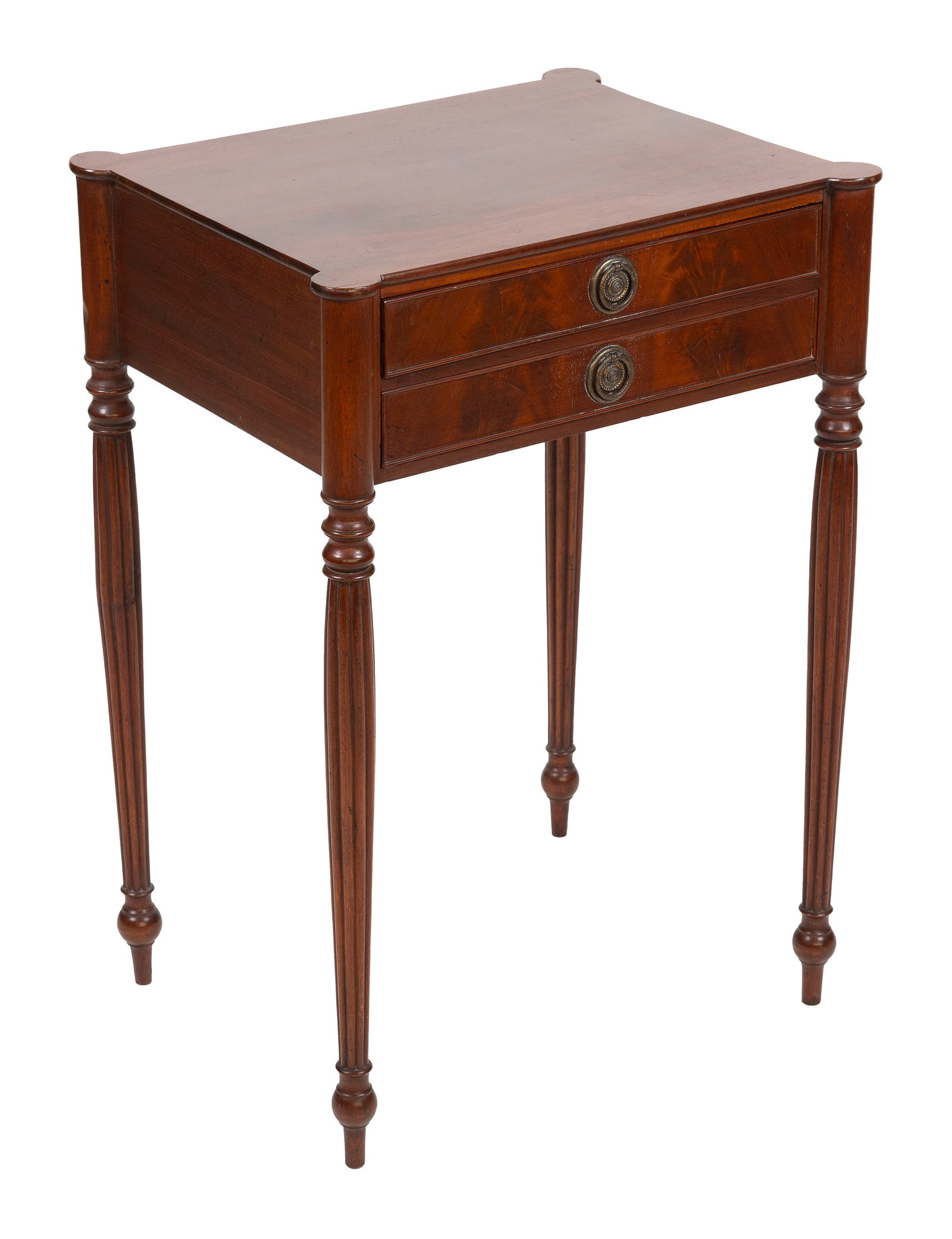SHERATON MAHOGANY TWO-DRAWER WORK TABLE Circa 1810 Height 28.25". Width 20.25". Depth 5.75". (1 of 2)