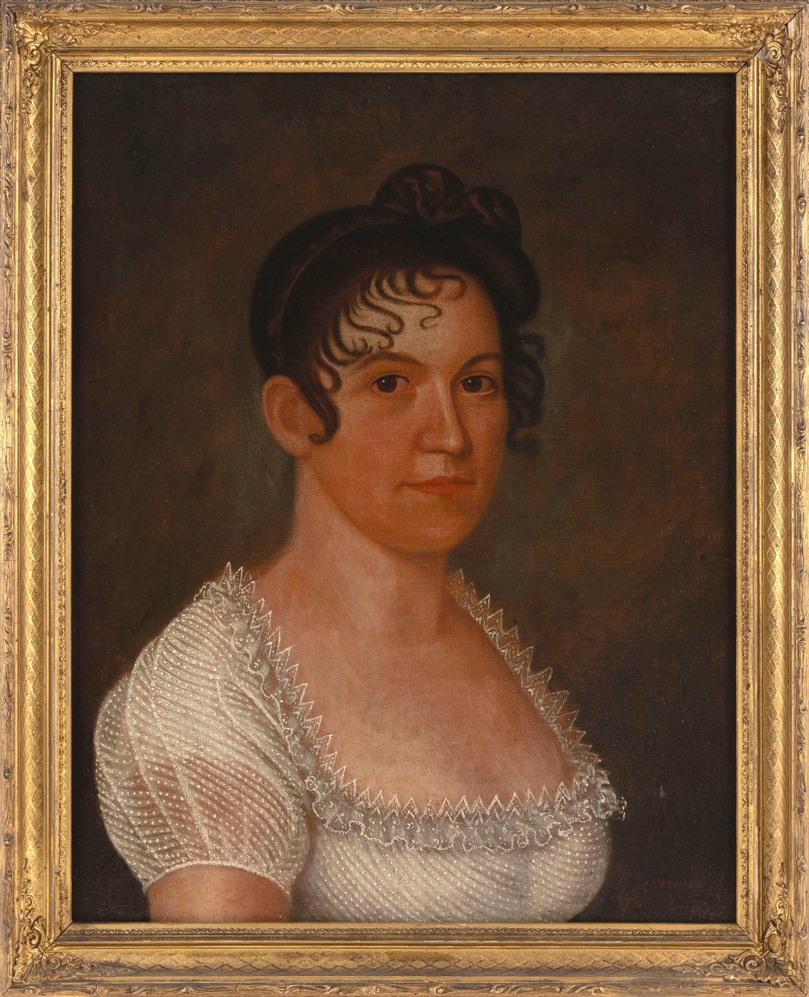 ETHAN ALLEN GREENWOOD (Massachusetts, 1779-1856), "Portrait of Mrs. Prescott", 1807., Oil on canvas, (1 of 2)