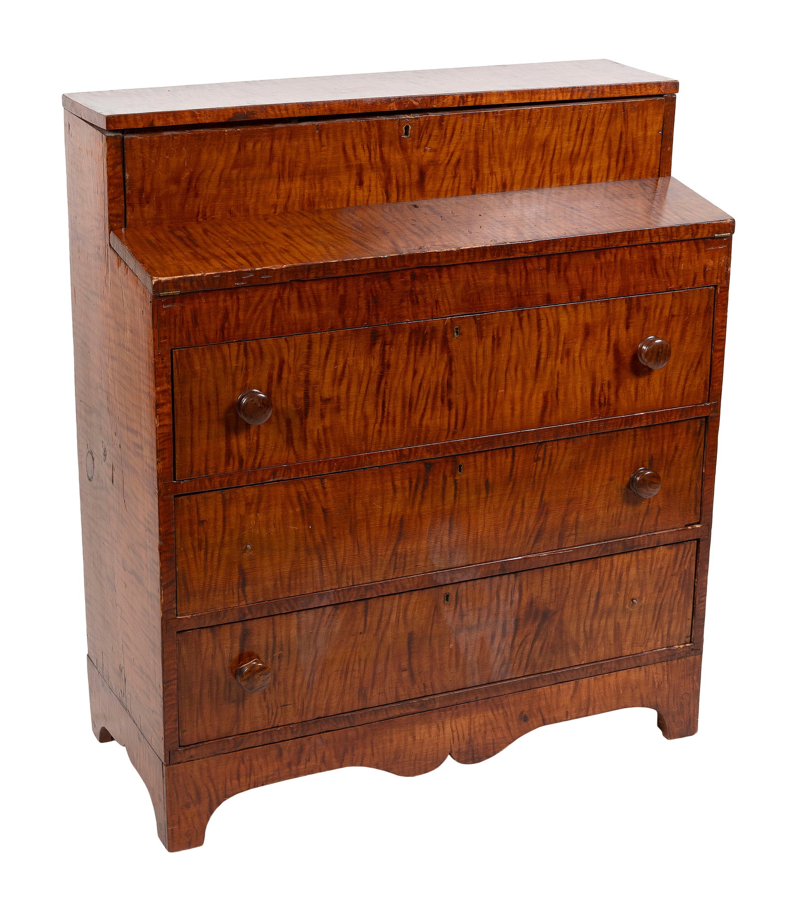 DESK WITH FAUX TIGER MAPLE FINISH 19th Century Height 39". Width 34". Depth 15". (1 of 2)