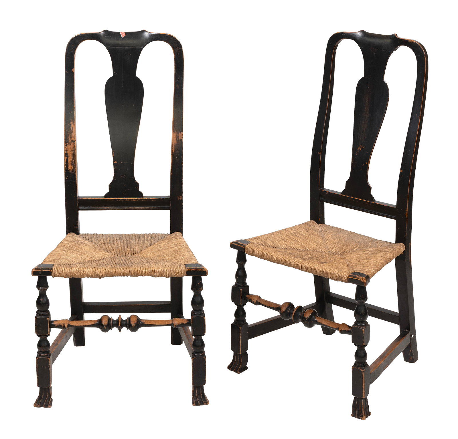 PAIR OF QUEEN ANNE HARDWOOD SIDE CHAIRS Circa 1740 Back heights 41". Seat heights 17.5". (1 of 2)
