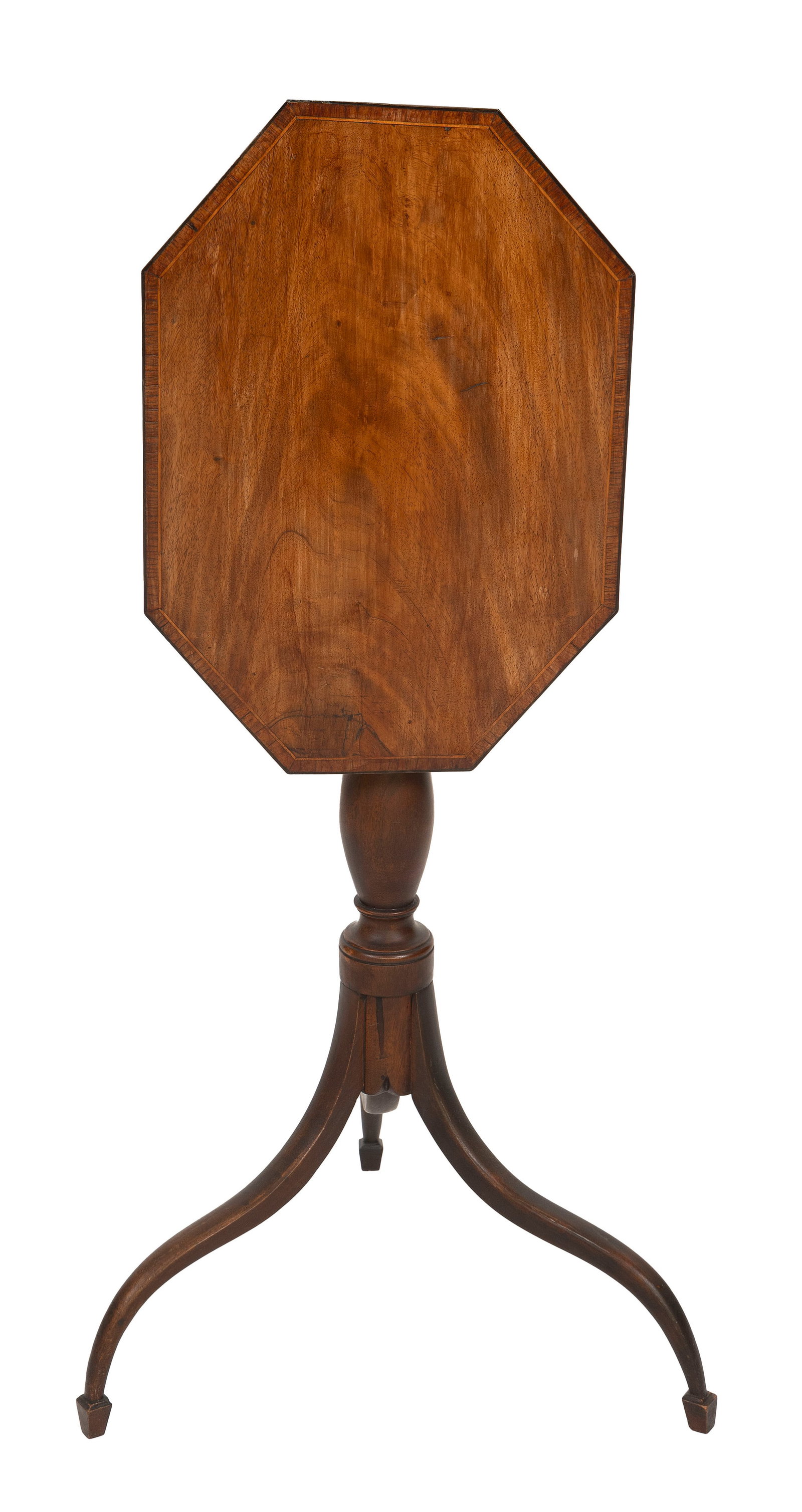 MAHOGANY AND MAHOGANY VENEER TILT-TOP CANDLESTAND First Quarter of the 19th Century Height 28". Top (1 of 3)