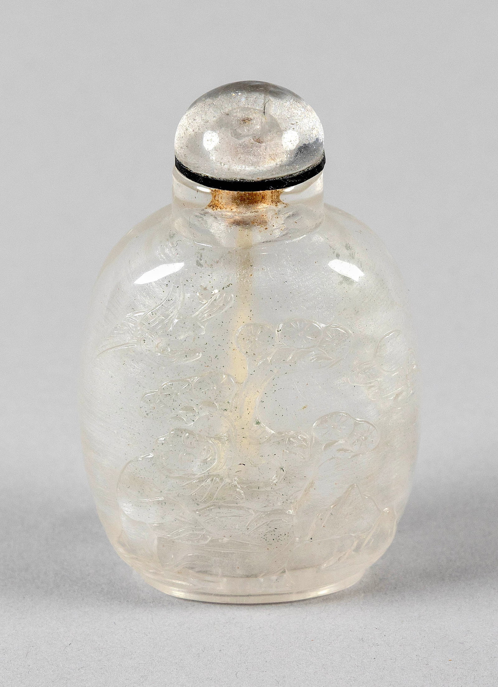 CHINESE CARVED ROCK CRYSTAL SNUFF BOTTLE 19th Century Height 2.5". (1 of 3)