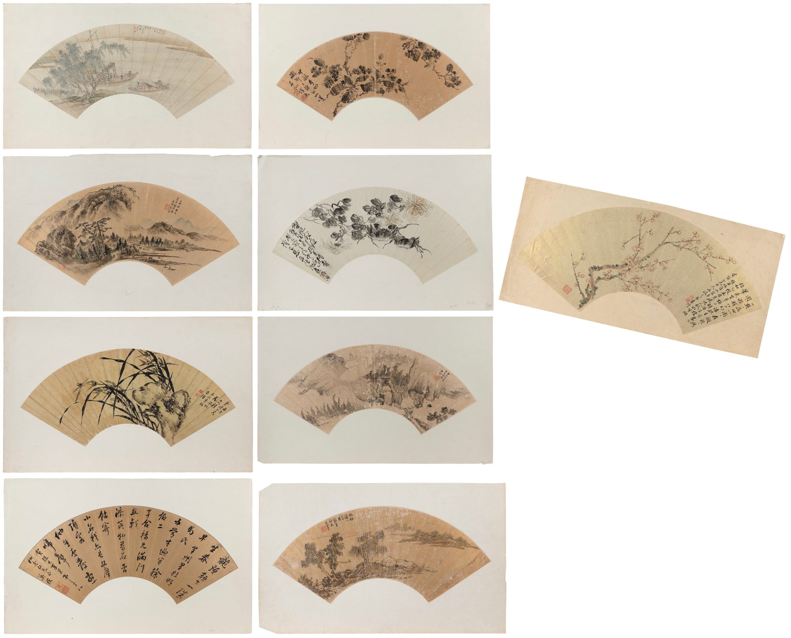 COLLECTION OF TEN CHINESE FAN PAINTINGS 19th Century and earlier Lengths approx. 19". Unframed. (1 of 11)