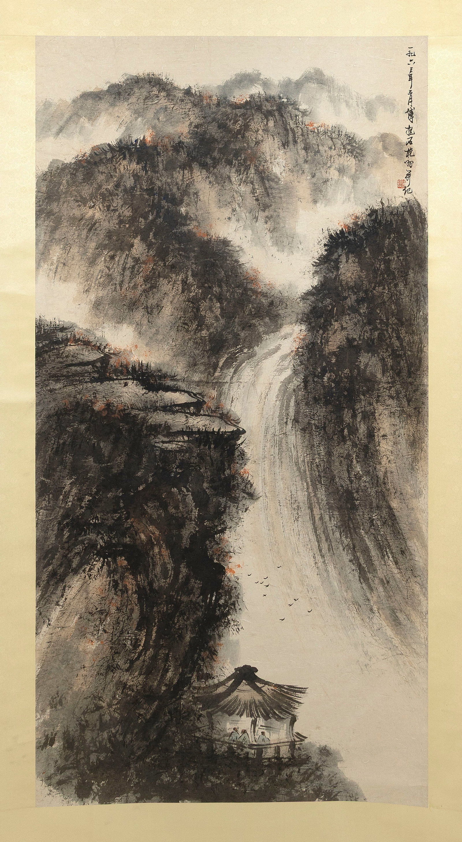 CHINESE SCROLL PAINTING OF A MOUNTAINOUS LANDSCAPE 20th Century On paper, 55.5" x 28.75". (1 of 1)