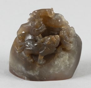 CHINESE CARVED AGATE SEAL Height 3".
