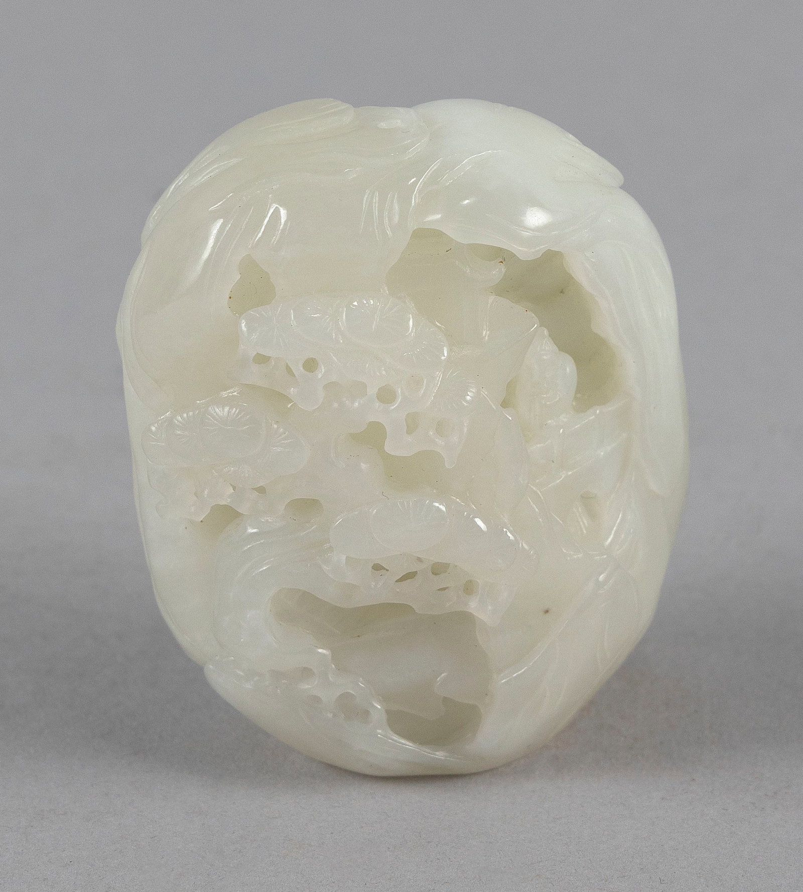 CHINESE CARVED WHITE JADE PEBBLE Length 3". (1 of 6)