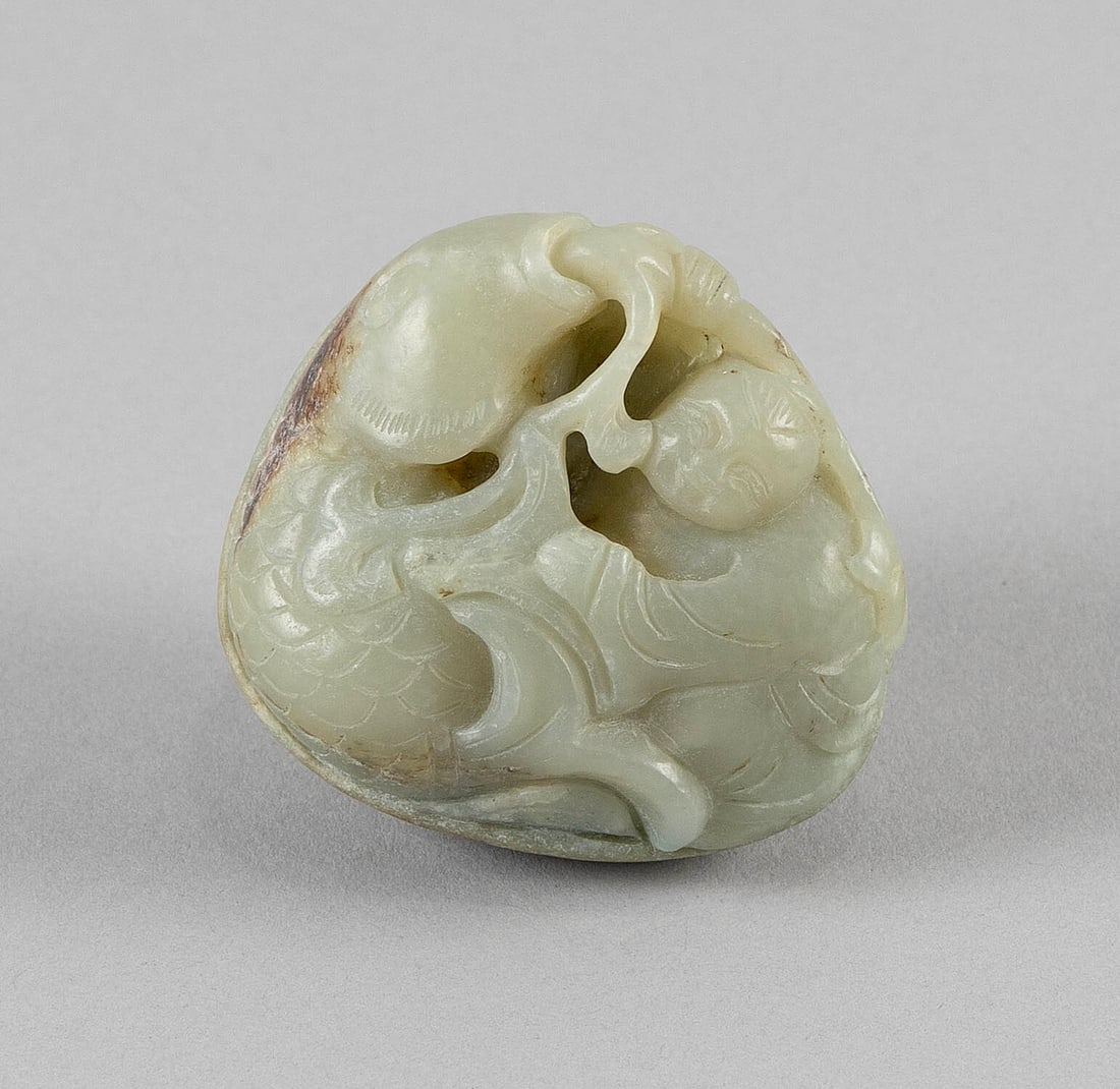 CHINESE CARVED WHITE JADE PEBBLE Length 2.5". (1 of 5)