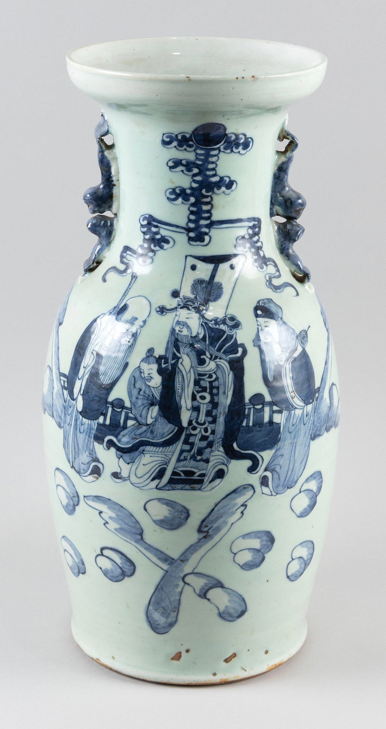 CHINESE BLUE AND LIGHT CELADON PORCELAIN VASE Height 17". (1 of 8)