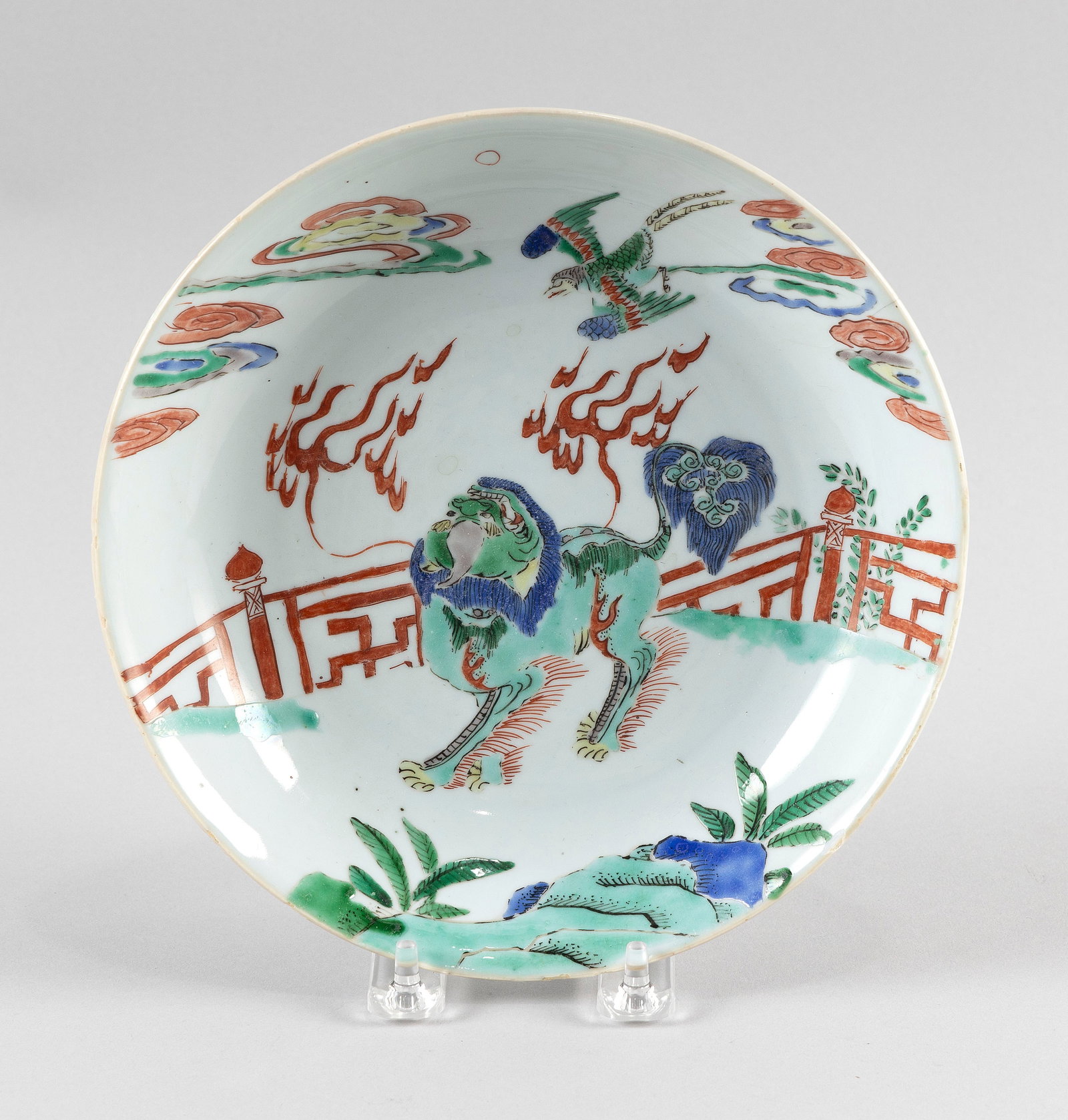 CHINESE FAMILLE VERTE PORCELAIN DISH Kangxi Period Diameter 8.5". (1 of 4)
