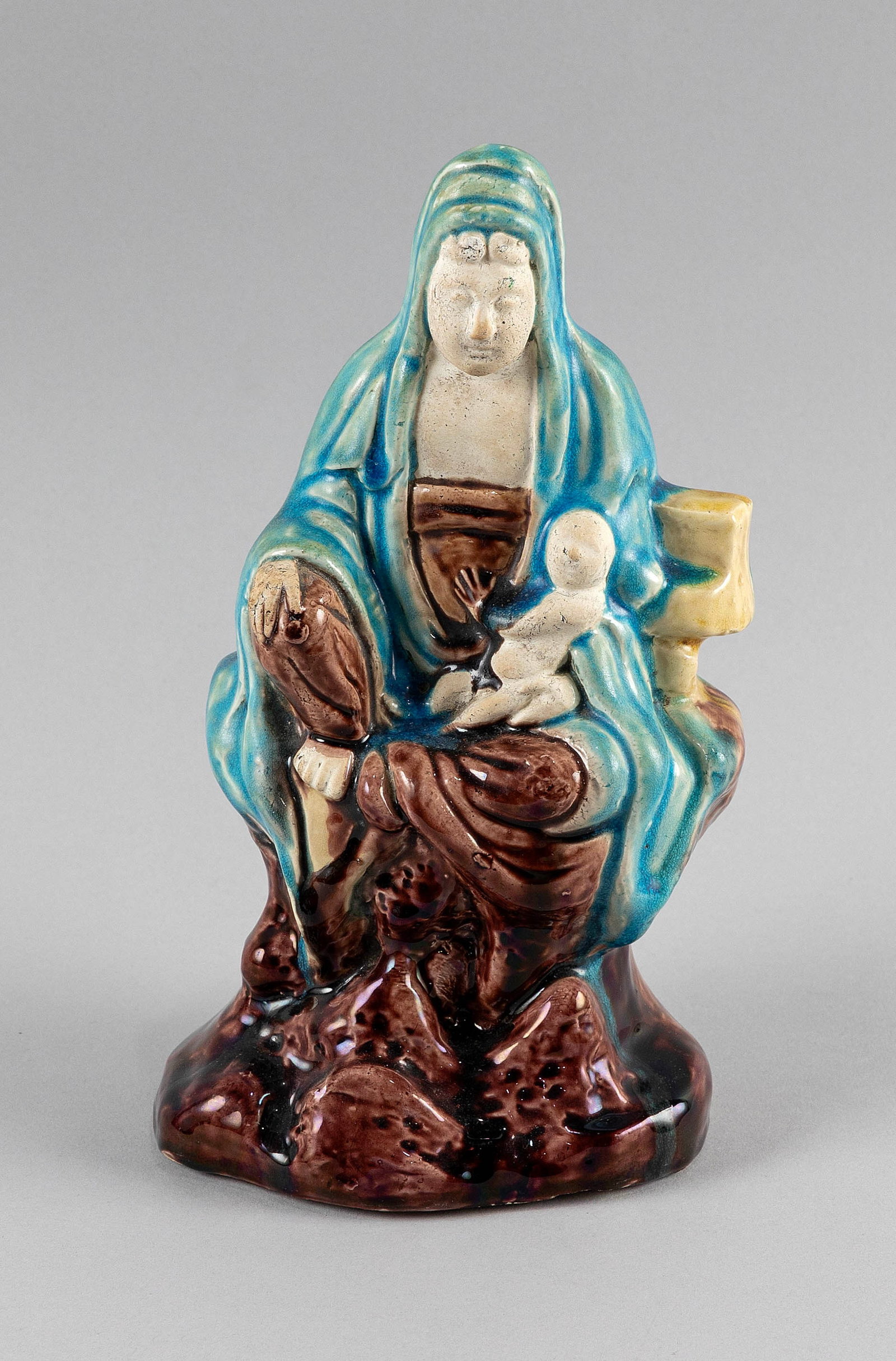 CHINESE FAHUA GLAZE AND BISQUE PORCELAIN FIGURE OF GUANYIN WITH CHILD 19th Century or Earlier Height (1 of 8)