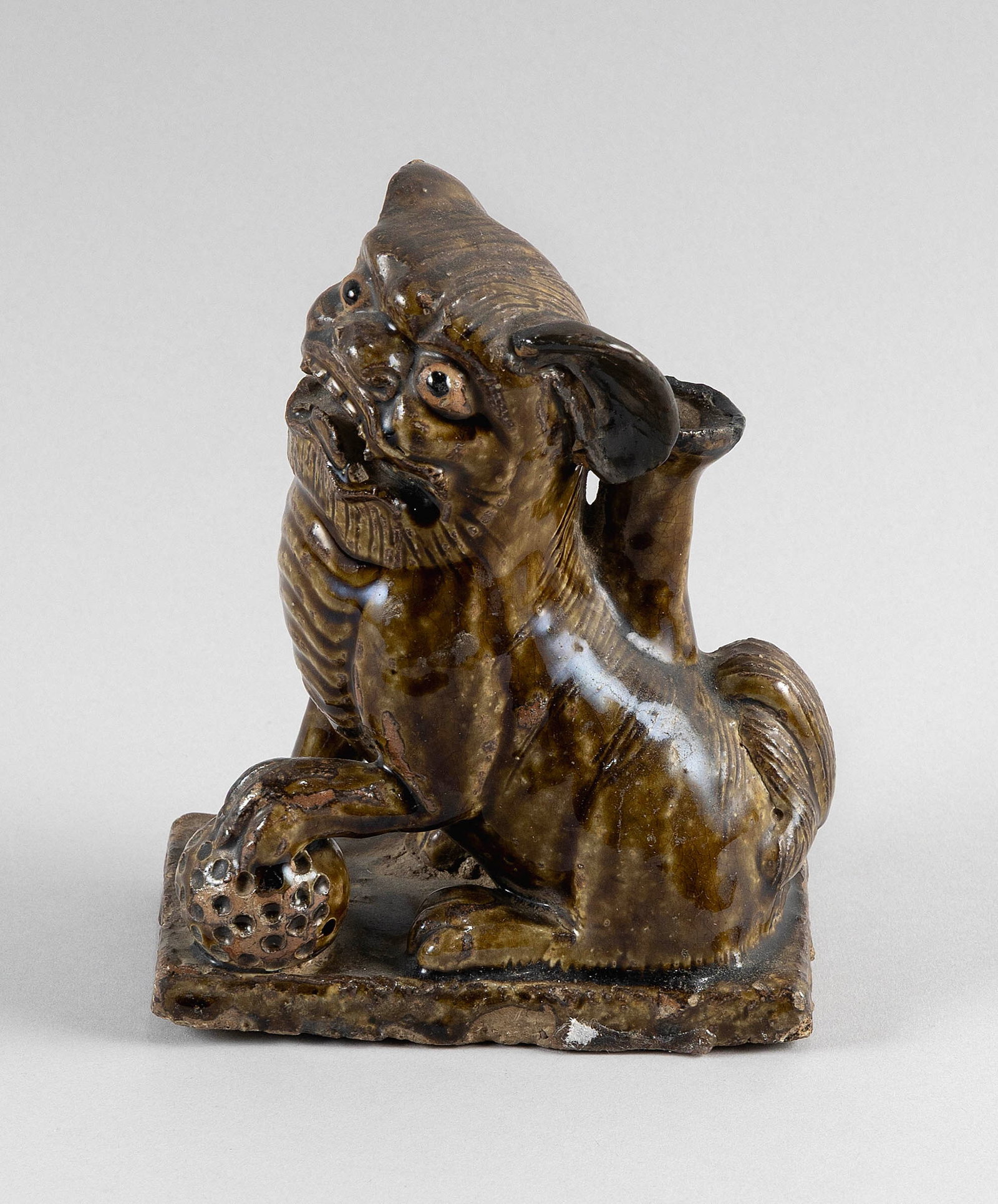 CHINESE OLIVE GREEN/BROWN GLAZE POTTERY JOSS STICK HOLDER Ming Dynasty Height 6". Width 3". Depth (1 of 6)