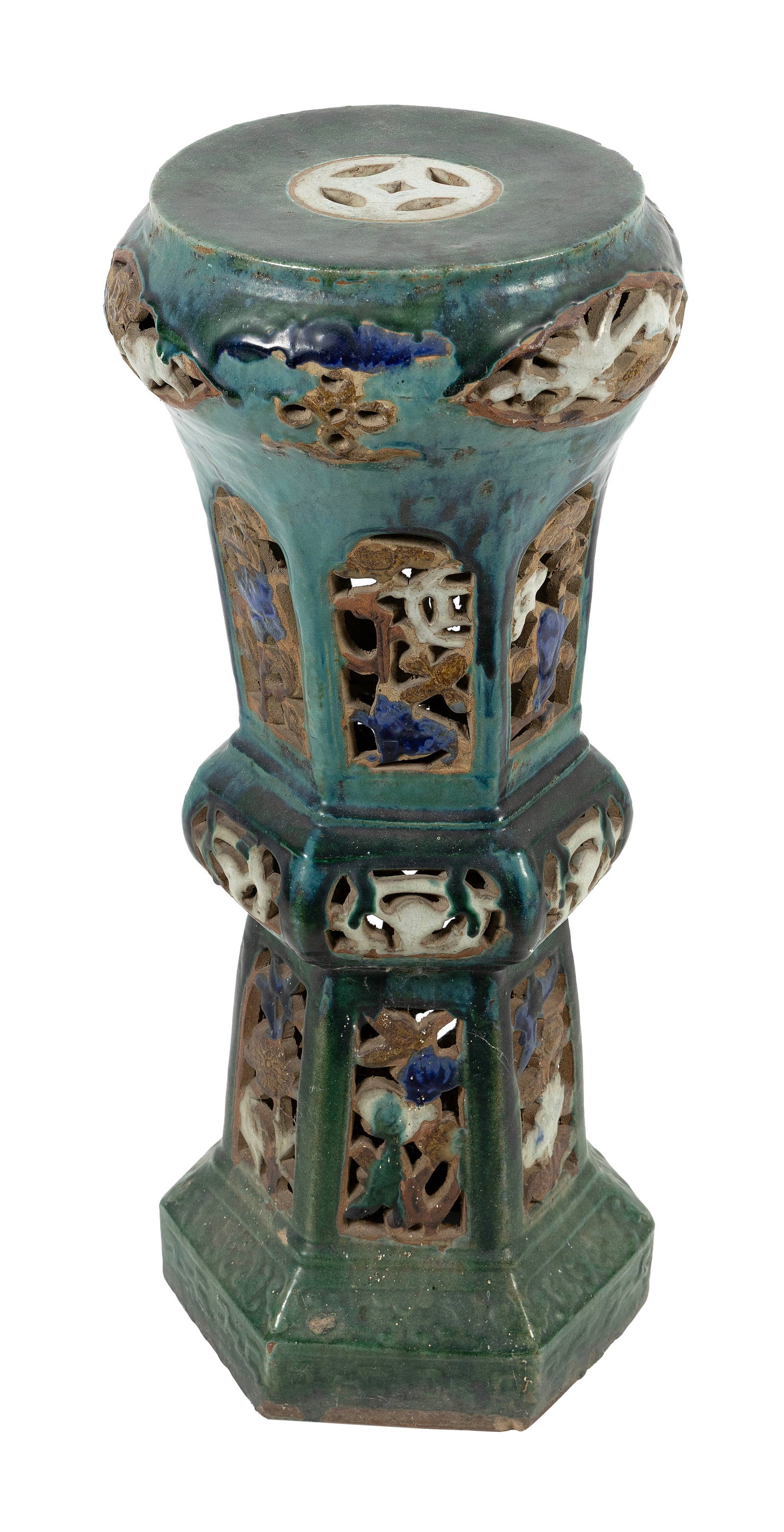 CHINESE GREEN GLAZE POTTERY PLANT STAND Late 19th/Early 20th Century Height 31". Diameter 11". (1 of 2)
