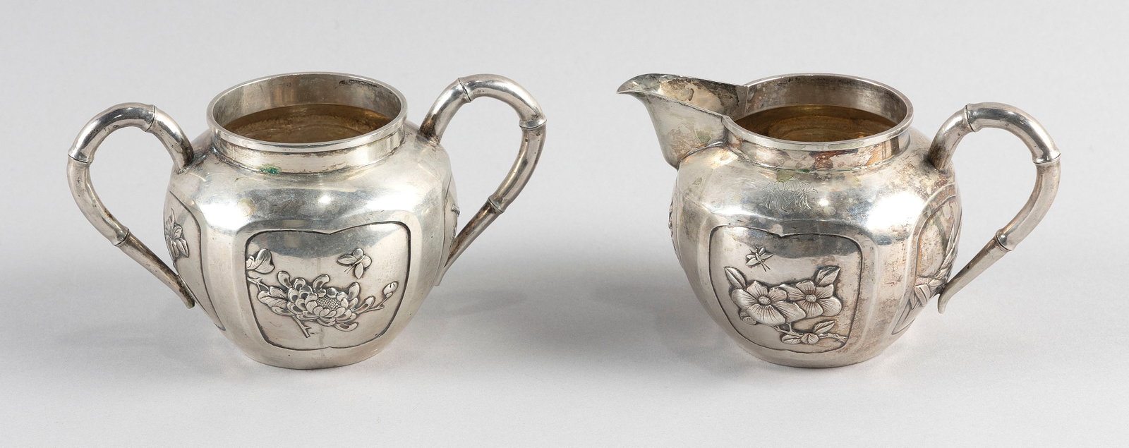 CHINESE SILVER CREAMER AND SUGAR Early 20th Century Approx. 9.7 troy oz. (1 of 5)