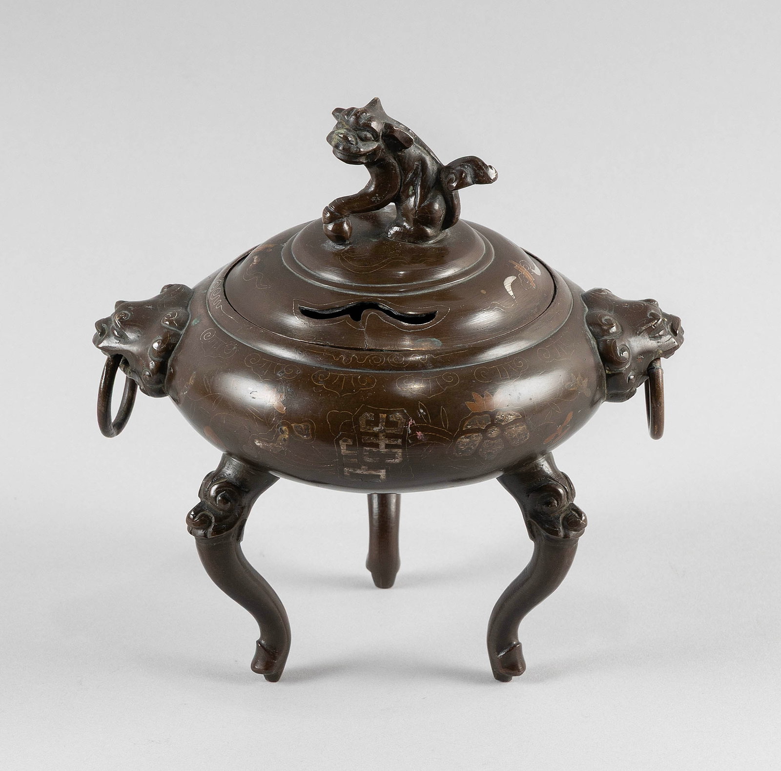 CHINESE BRONZE CENSER 19th Century Height 8". Width across handles 7". (1 of 3)