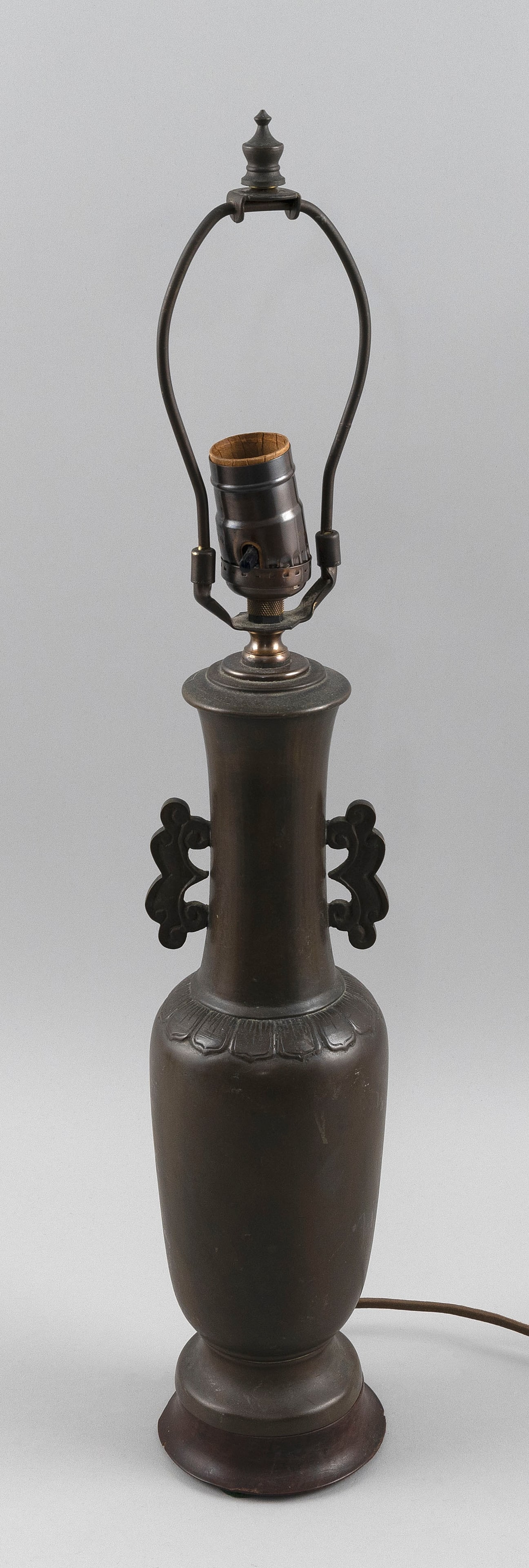 JAPANESE CAST BRONZE BALUSTER VASE Early 20th Century Vase height 12". Total height 23". (1 of 2)