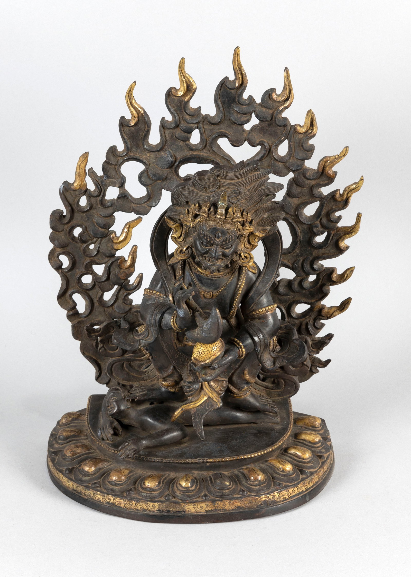 TIBETAN GILT BRONZE FIGURE OF MAHAKALA VAJRAPANI Late 19th Century Height 15". Width 11". (1 of 9)