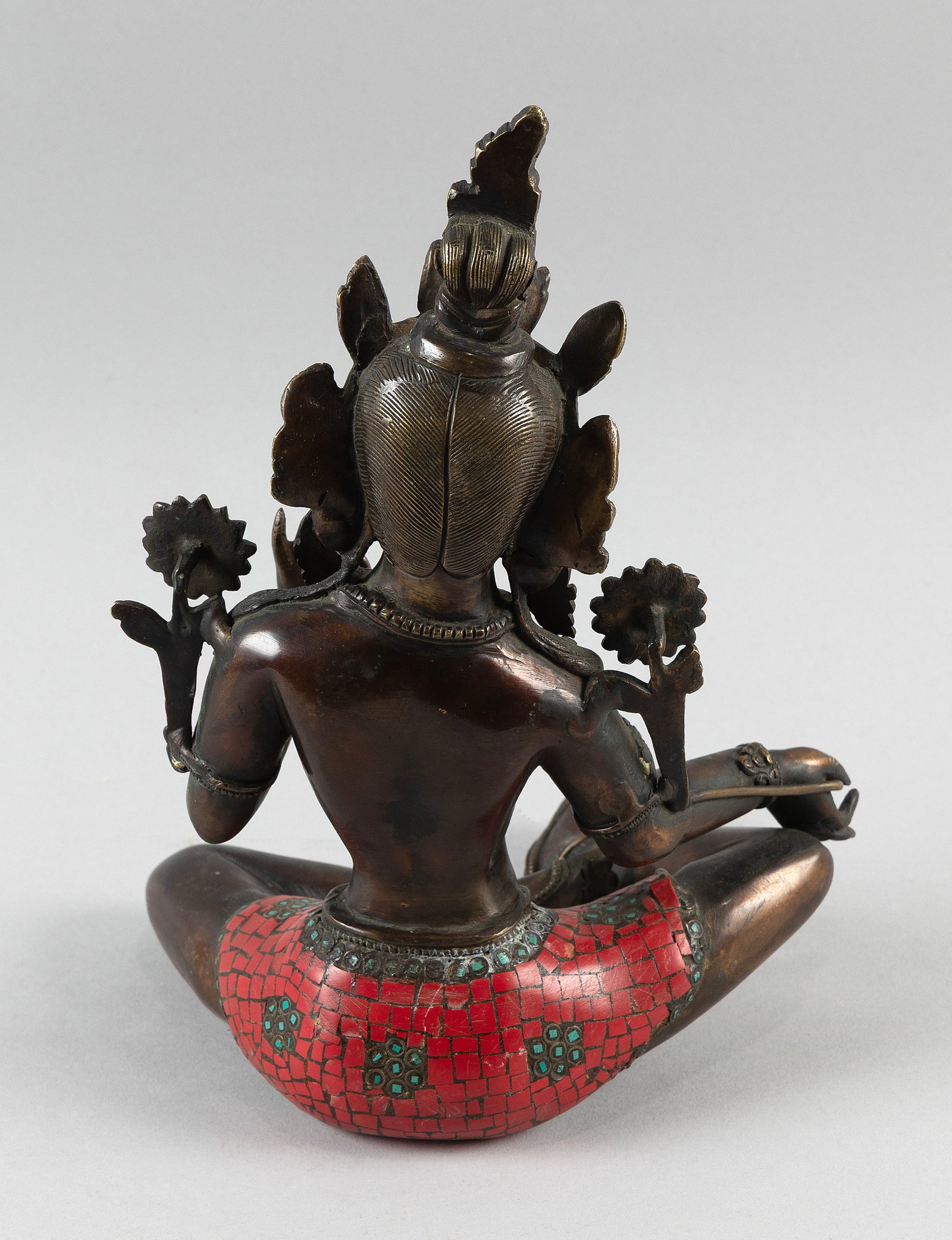 NEPALESE OR TIBETAN BRONZE SCULPTURE OF GREEN TARA 20th Century Height 11". (1 of 6)