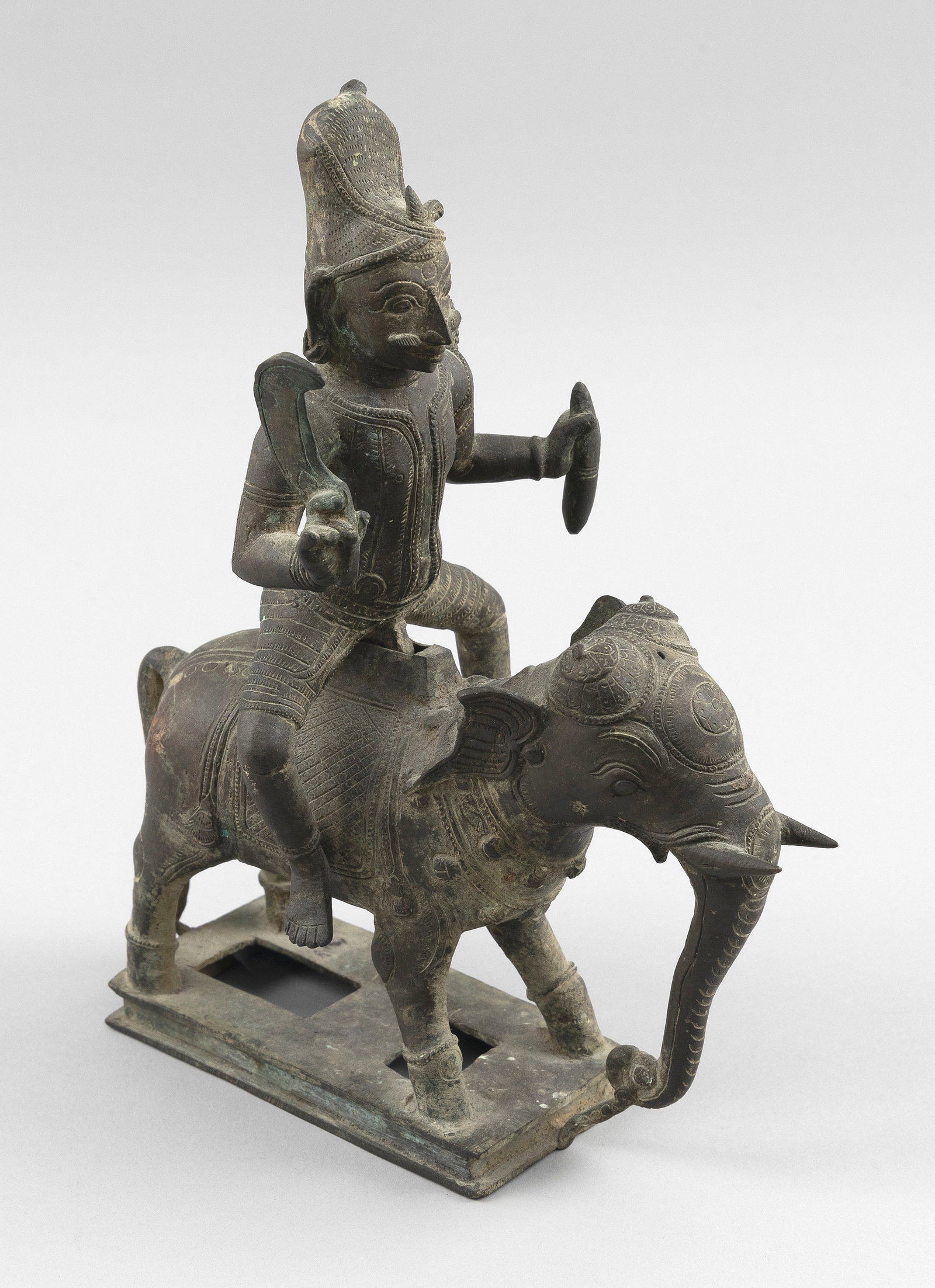 SOUTHEAST ASIAN BRONZE FIGURE OF INDRA RIDING A CAPARISONED ELEPHANT (AIRVATA) 18th Century or (1 of 4)