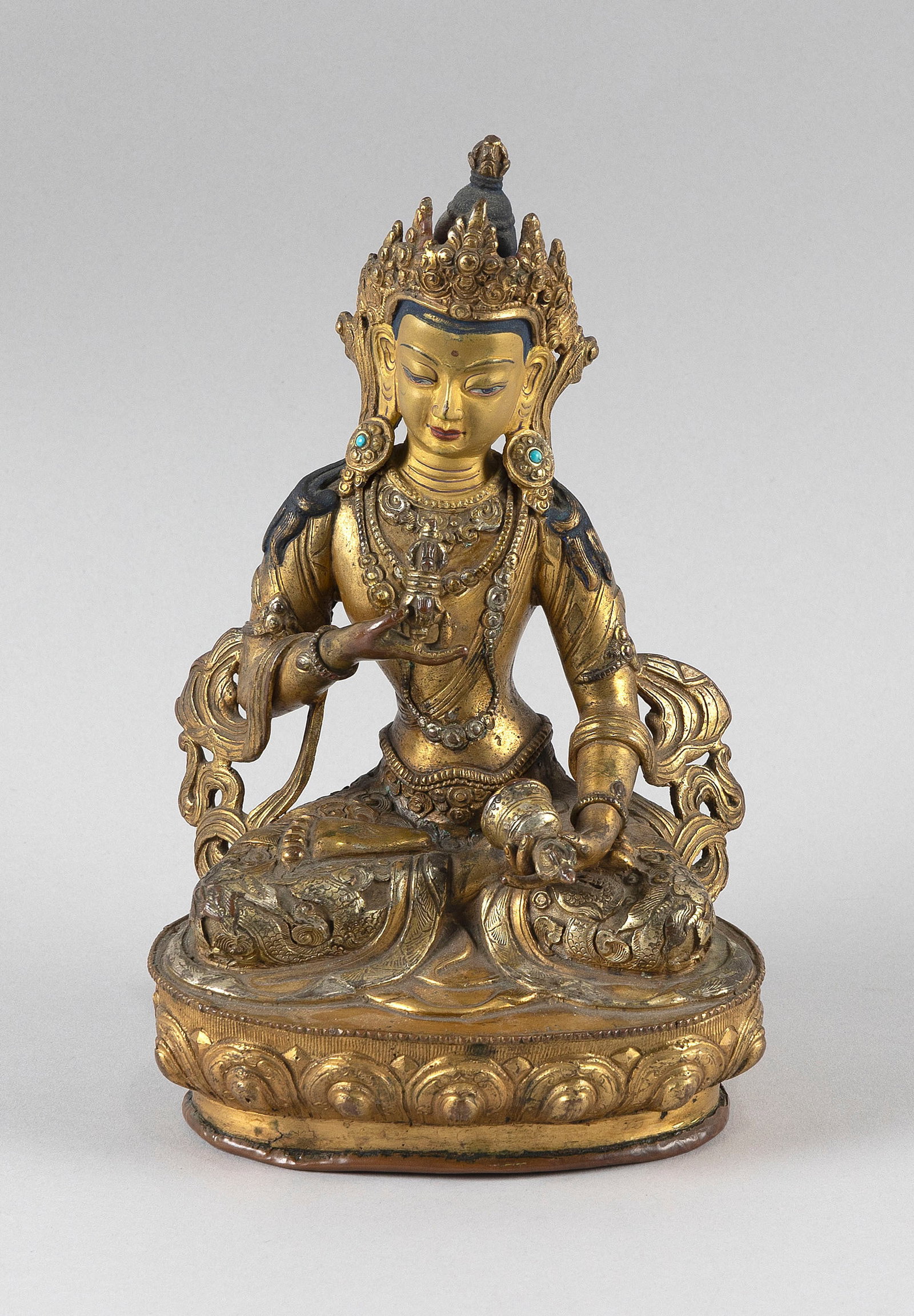 TIBETAN GILT BRONZE FIGURE OF VAJRASATTVA 19th Century Height 8". (1 of 9)