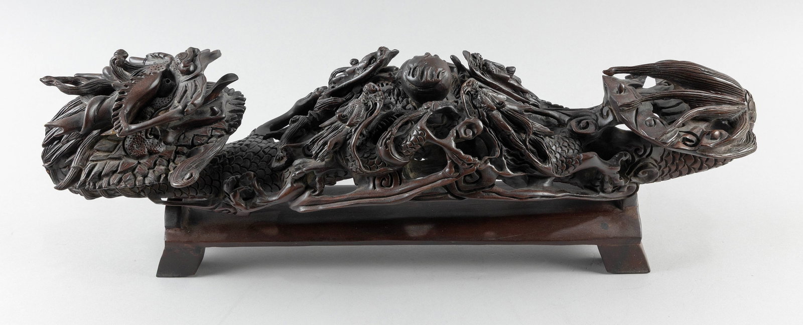 JAPANESE CARVED ROOT WOOD DRAGON Late Meiji Period Height 9". Length 24". (1 of 4)