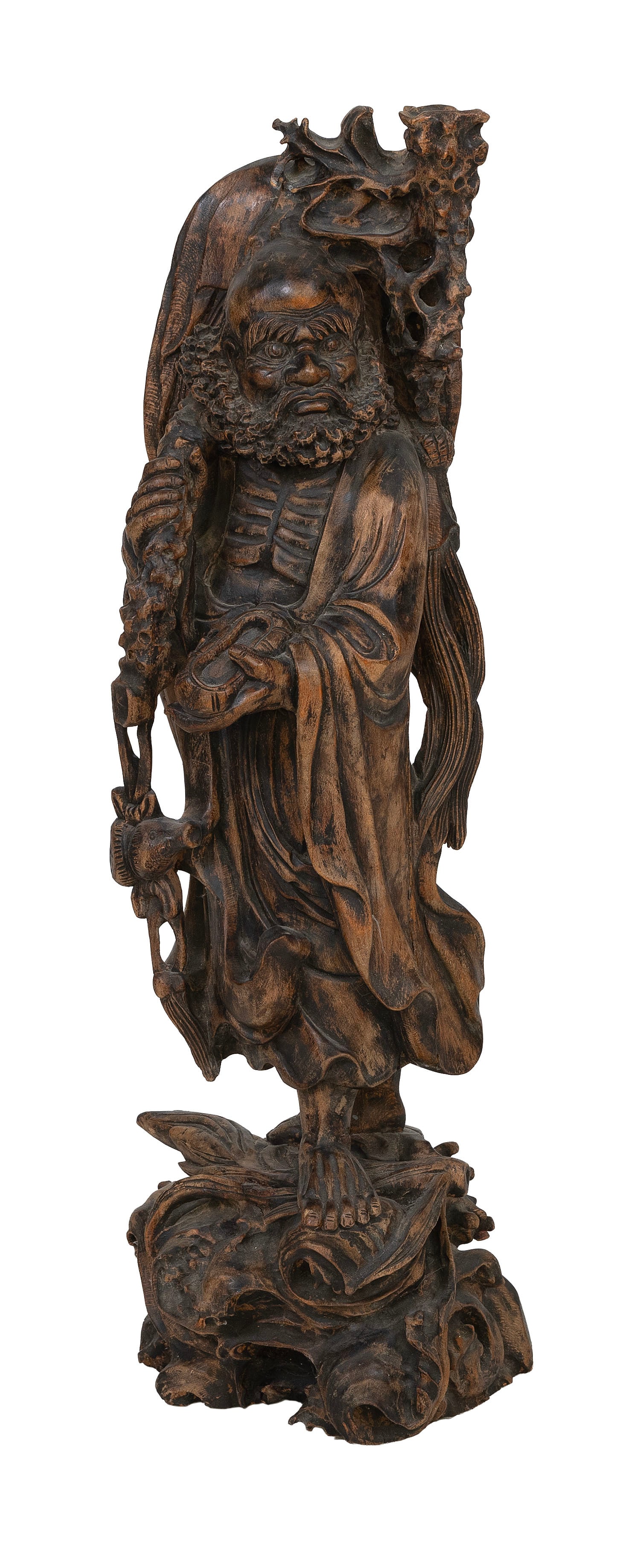 CHINESE CARVED WOOD FIGURE OF A BEGGAR 20th Century Height 37". (1 of 4)