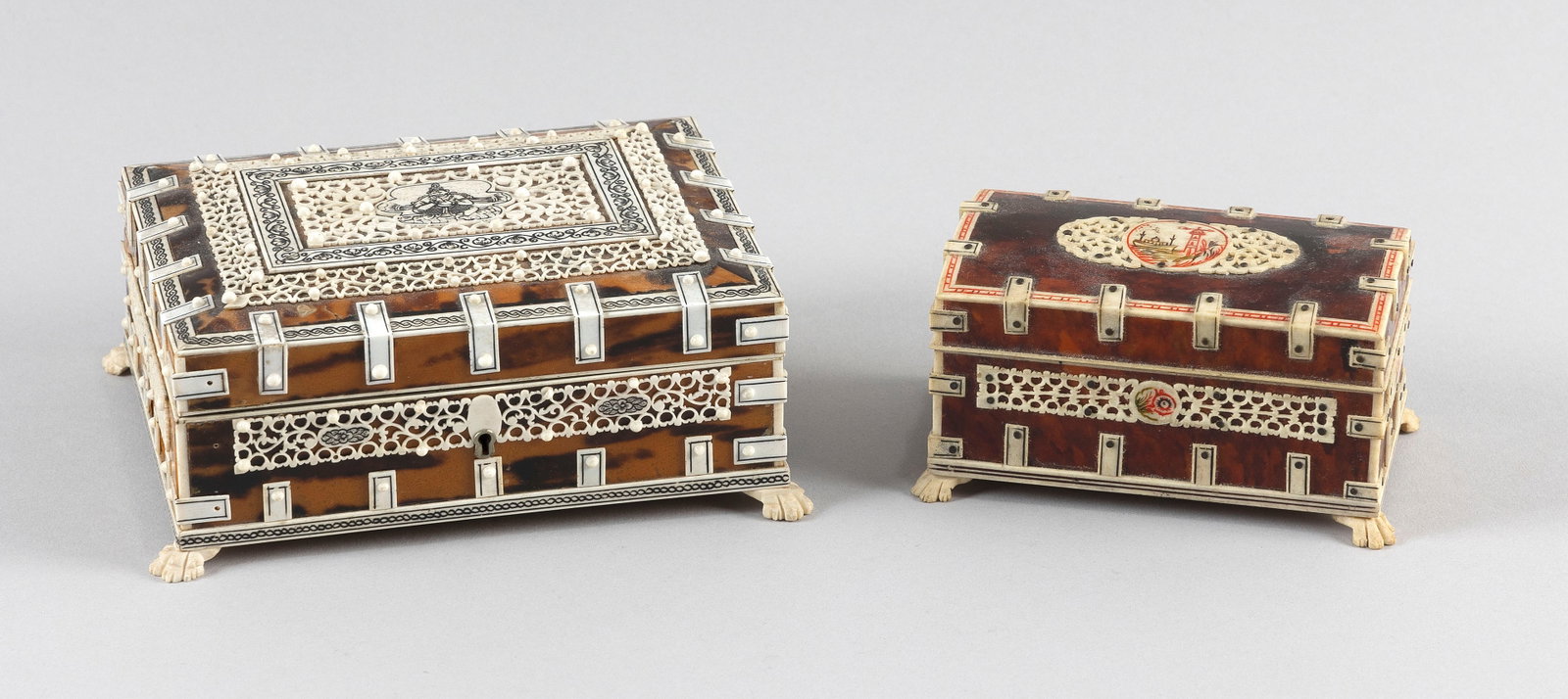 TWO ANGLO-INDIAN VIZAGAPATAM-STYLE TRINKET BOXES (1 of 4)