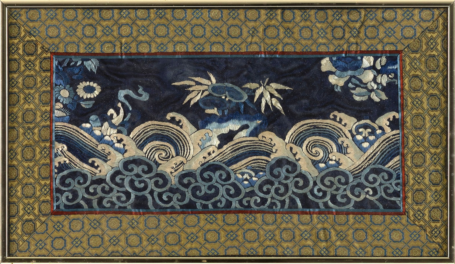 CHINESE SILK NEEDLEWORK PANEL Late 19th/Early 20th Century 9" x 15". Framed 9.5" x 16". (1 of 2)