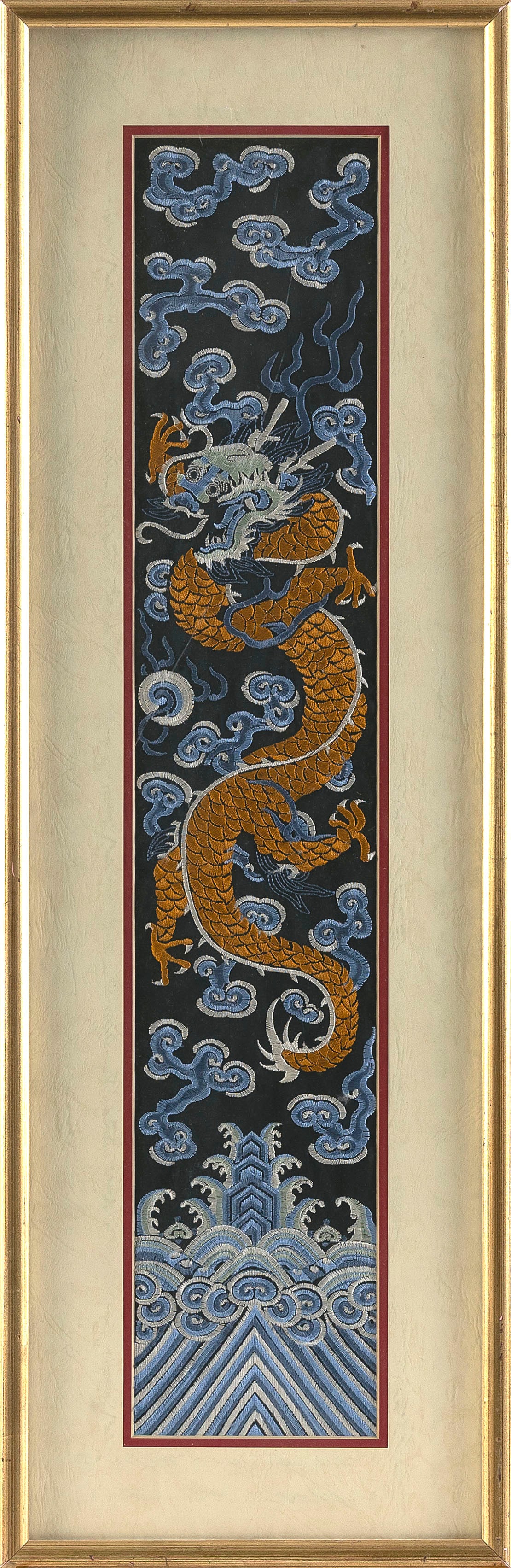 CHINESE SILK NEEDLEWORK PANEL Late 19th/Early 20th Century 22" x 4.25" sight. Framed 26" x 8". (1 of 2)
