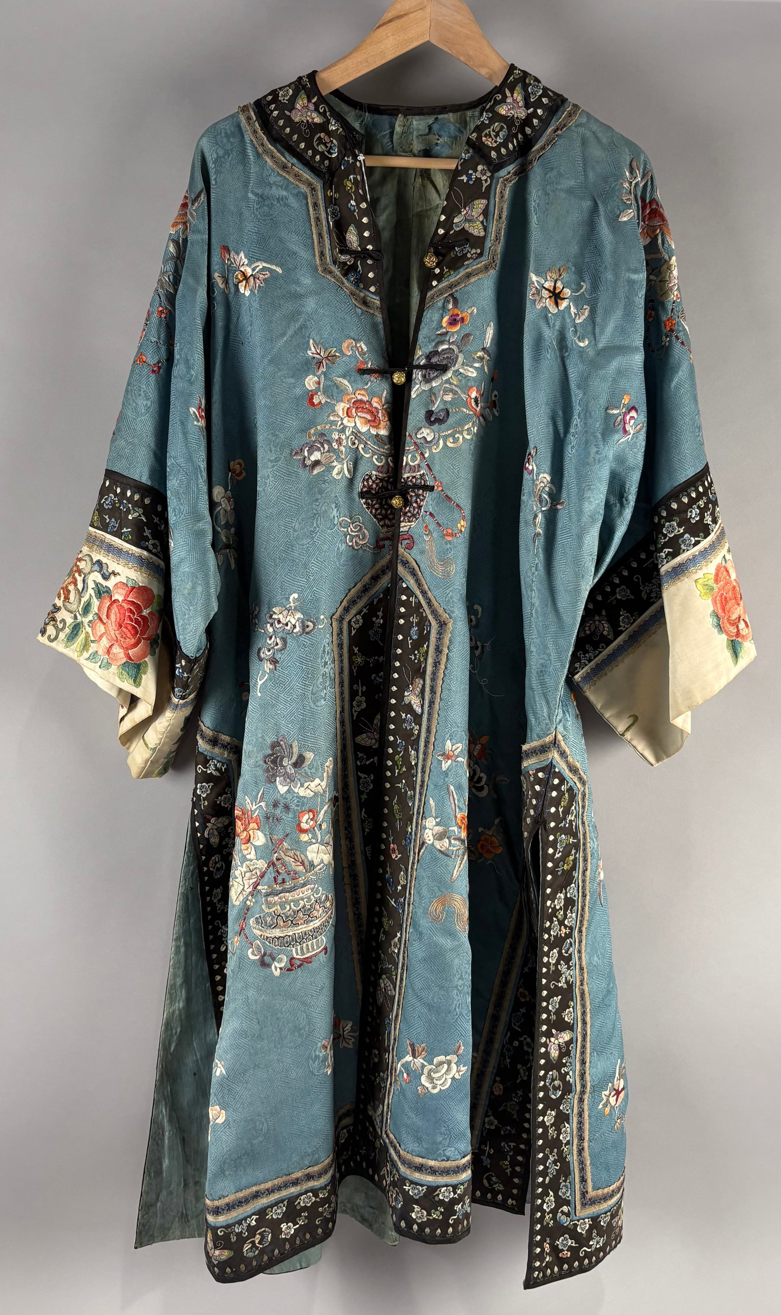 CHINESE SILK NEEDLEWORK ROBE 19th Century Length 44". (1 of 10)
