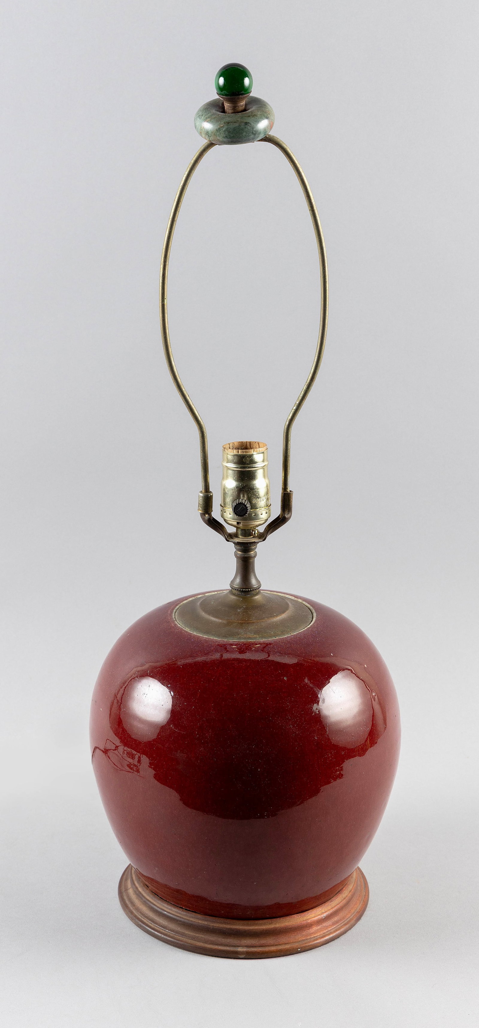 CHINESE SANG DE BOEUF PORCELAIN MELON JAR Late 19th Century Height 10".: CHINESE SANG DE BOEUF PORCELAIN MELON JAR Late 19th Century Mounted as a table lamp. Height 10". Provenance: Port Chester, New York estate.