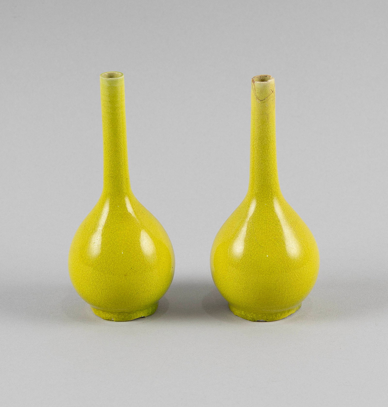 PAIR OF CHINESE YELLOW CERAMIC CABINET VASES 19th Century or Earlier Heights 5.25". (1 of 3)