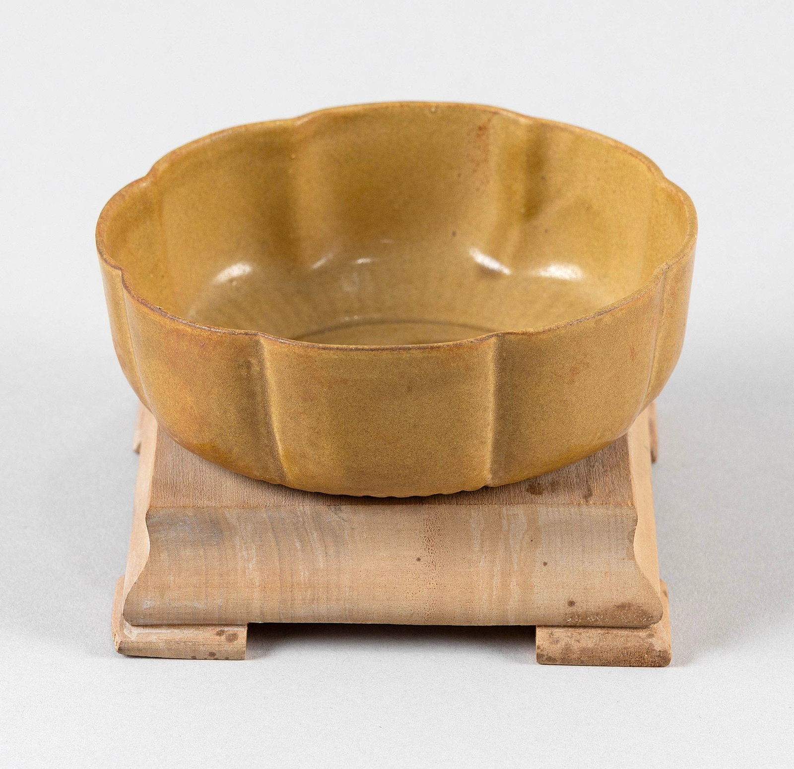 CHINESE MUSTARD YELLOW CERAMIC LOTUS BOWL Late 19th Century Bowl height 1.5". Diameter 4". (1 of 6)
