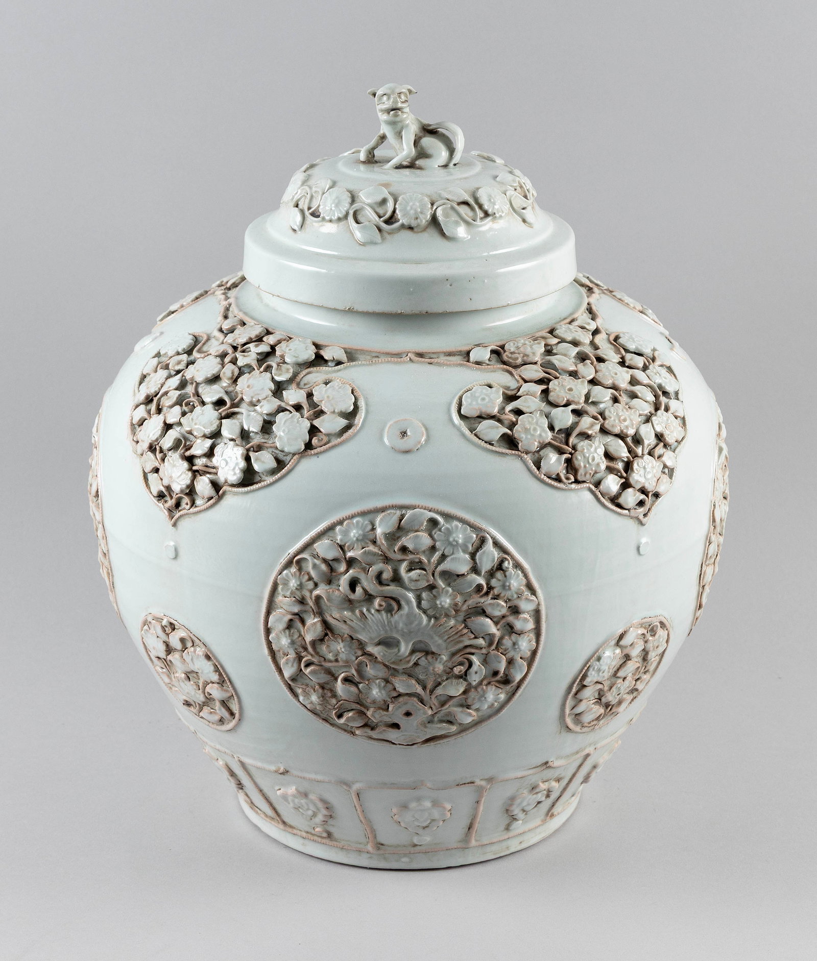 CHINESE QINGBAI GLAZE PORCELAIN COVERED JAR Late 19th/Early 20th Century Height 17". (1 of 4)