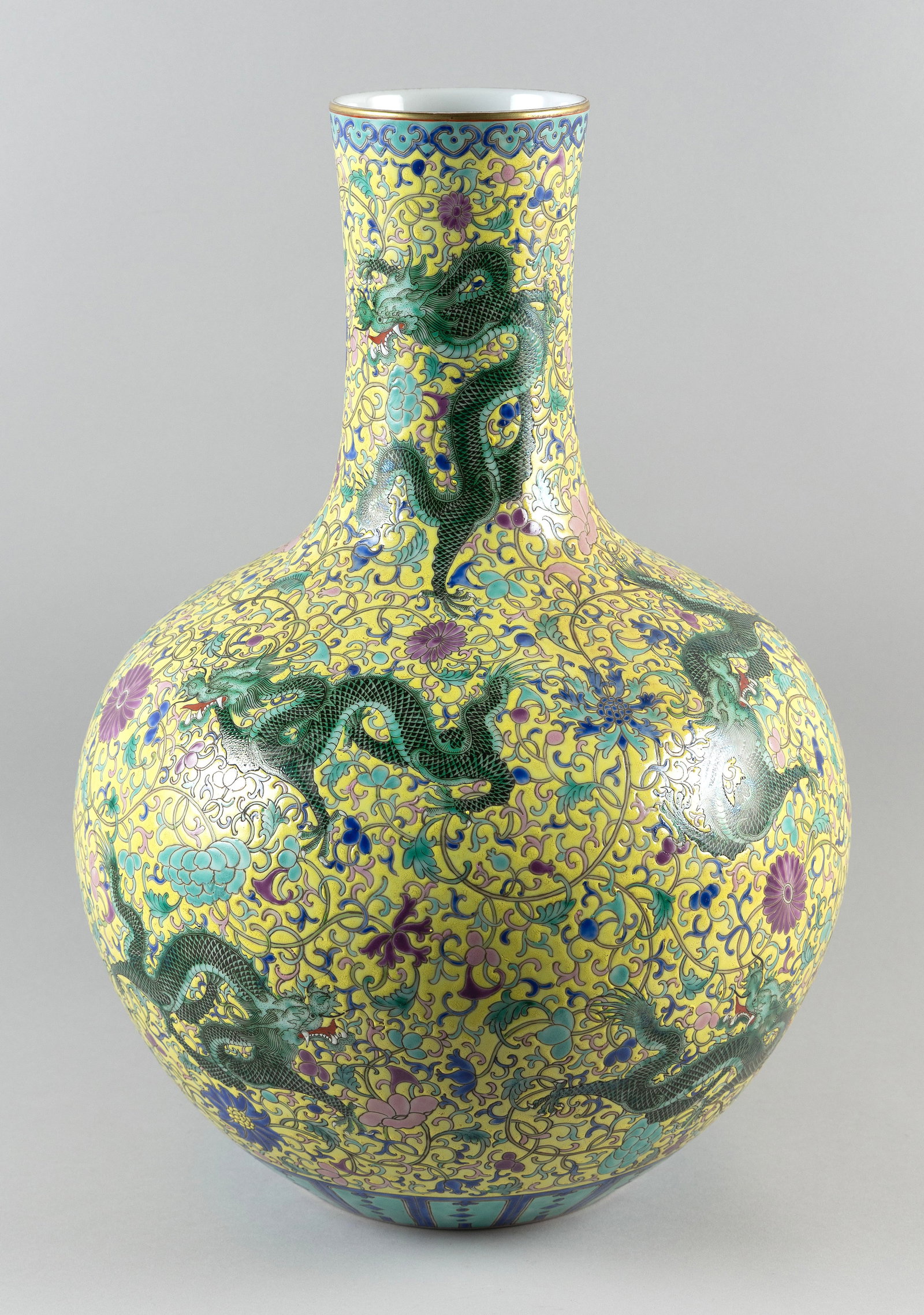 CHINESE FAMILLE ROSE PORCELAIN TIANQUIPING VASE Late 19th/20th Century Height 23". (1 of 4)