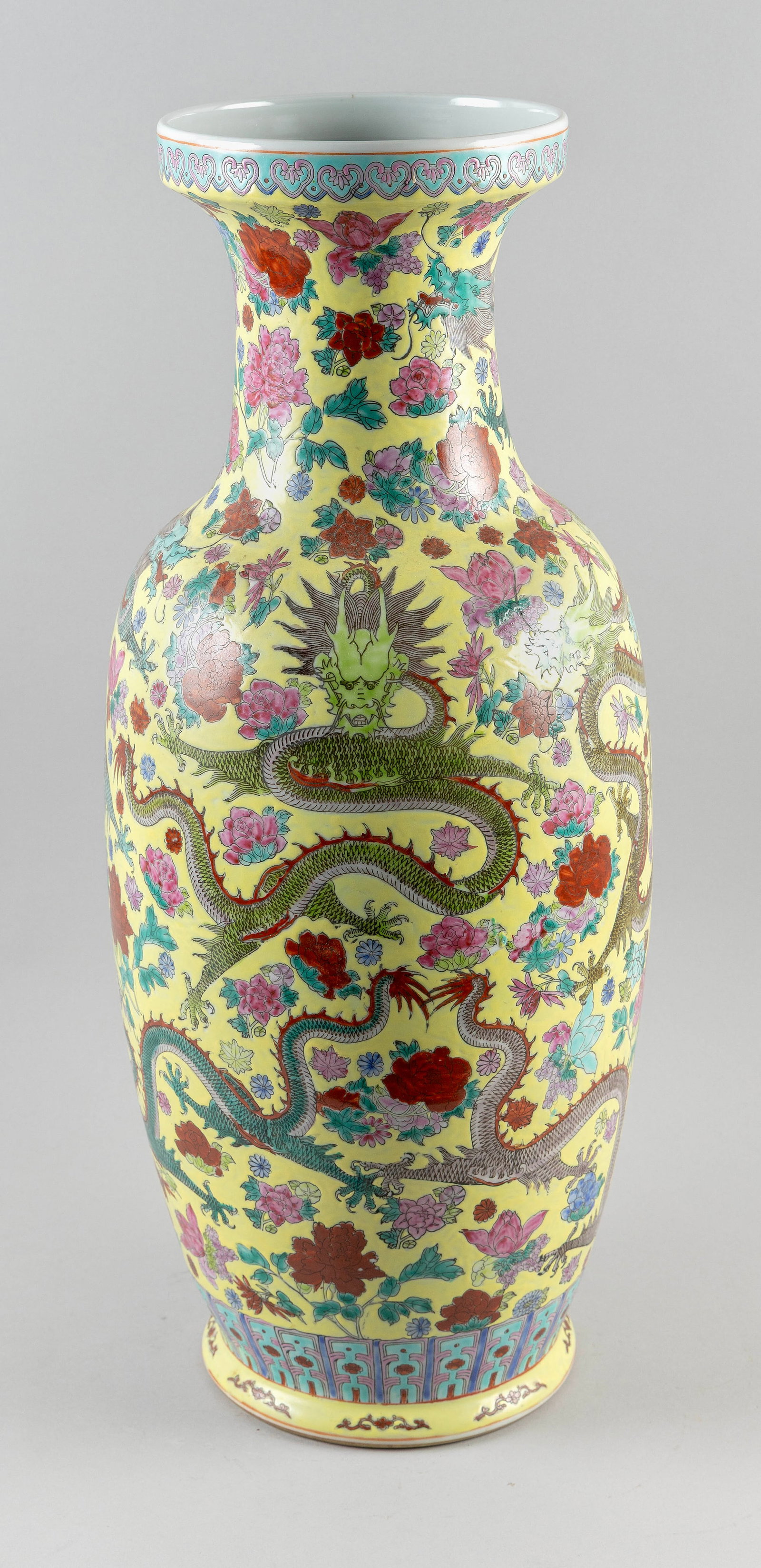 CHINESE FAMILLE ROSE PORCELAIN FLOOR VASE Late 19th Century Height 24". (1 of 4)