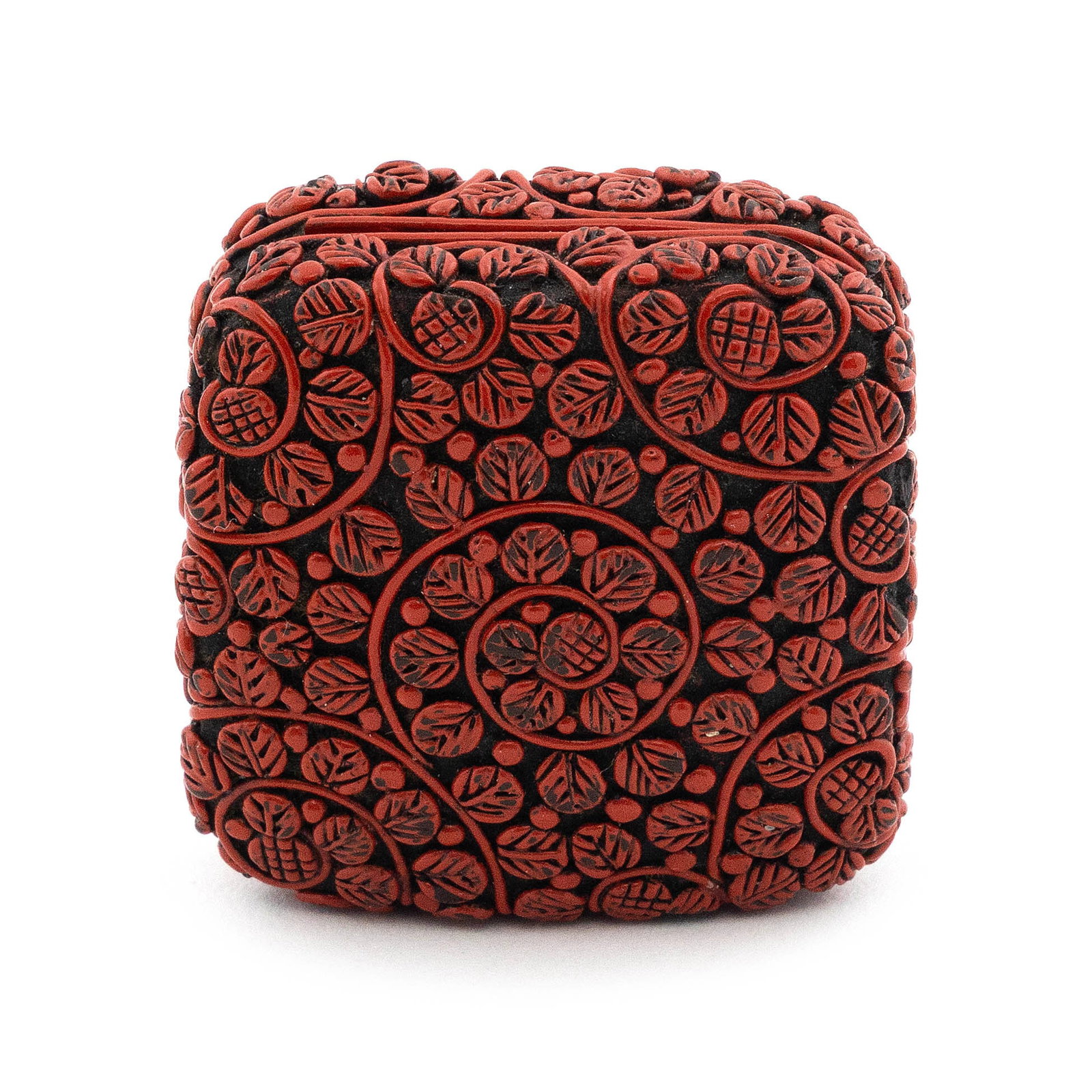 JAPANESE TSUISHU (CARVED RED LACQUER) SQUARE MANJU NETSUKE Late 19th Century 1.5" x 1.5". (1 of 4)