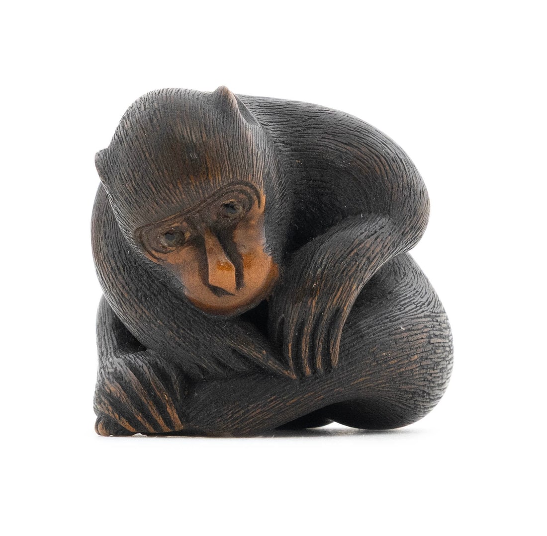 JAPANESE CARVED WOOD NETSUKE BY KOICHI 19th Century Height 1.25". Length 1.5". (1 of 5)