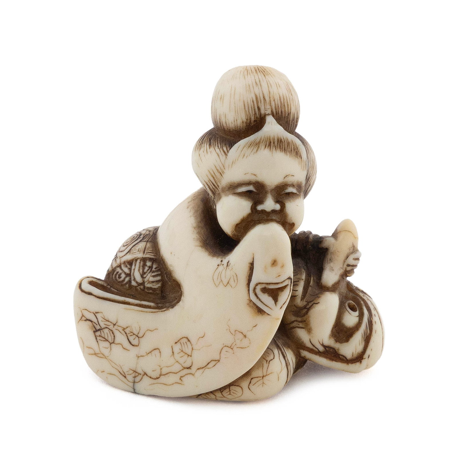 JAPANESE CARVED IVORY NETSUKE BY RANTEI Late 18th Century Height 1.625". Length 1.5". (1 of 5)