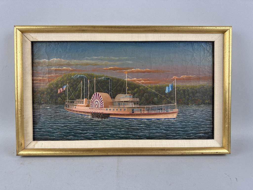 JULIAN NEMETHY (Hungary/North Carolina, 1956-), The side-wheeler Mary Powell on the Hudson., Oil on: JULIAN NEMETHY Hungary/North Carolina, 1956- The side-wheeler Mary Powell on the Hudson. Signed lower right "Hudson River JN". Oil on canvas, 9" x 16". Framed 10.5" x 17.5".