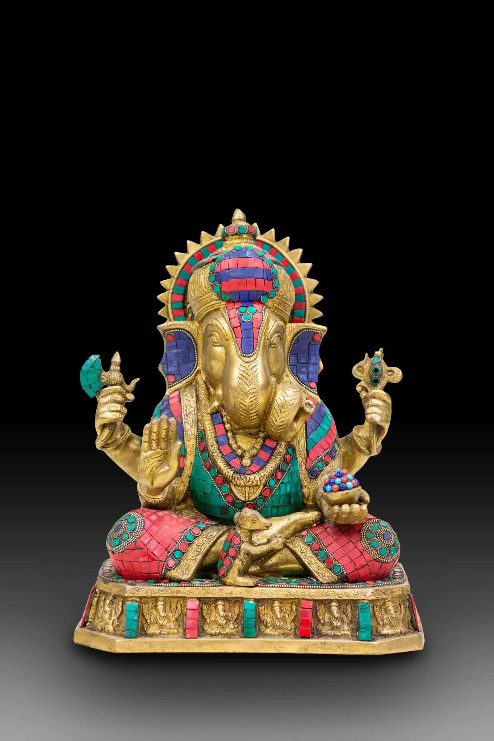 SOLID BRONZE GANESH STATUE WITH MULTICOLOUR GEMS (1 of 7)
