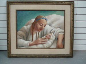 Kyra Markham O/C Mother and Child: Kyra MARKHAM (1891-1967). Oil on canvas. Signed lower left. 15 1/2" x 19 5/8" sight, 23 1/4" x 28 1/2" Framed