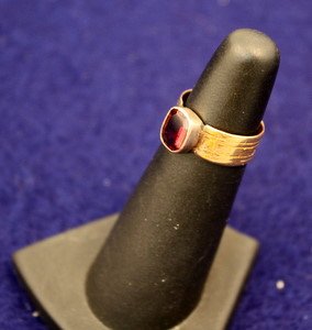 Antique Garnet Ring & Yellow Gold circa 1806: Early 19th century 18kt yellow gold band with 7mm x 6mm garnet. Hallmarked. Ring size 3 1/2. 2.8g/1.8dwt.