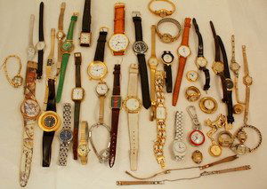 Women's Wrist Watches: Vintage watches including Bulova, Wittnauer, Benrus, Elgin, 2 ring watches, fashion watches by Swatch, Anne Klein II, Triumph, Swiss Army, pendant watch. Some wear to cases. 1940s-1980s