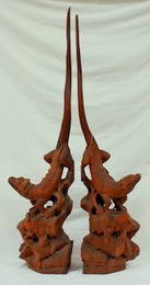 84: Pair Extravagantly Carved Lizards in Exotic Wood