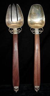 Spratling Sterling Silver & Rosewood Serving Set