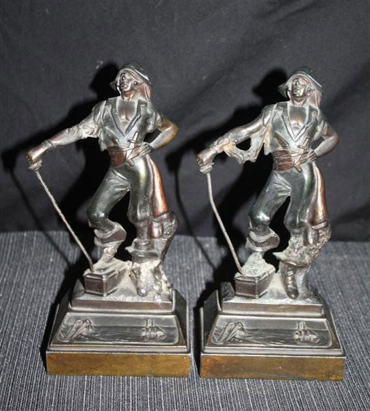 Paul Herzel Pompeian Bronze Figural Bookends: 7.5"h